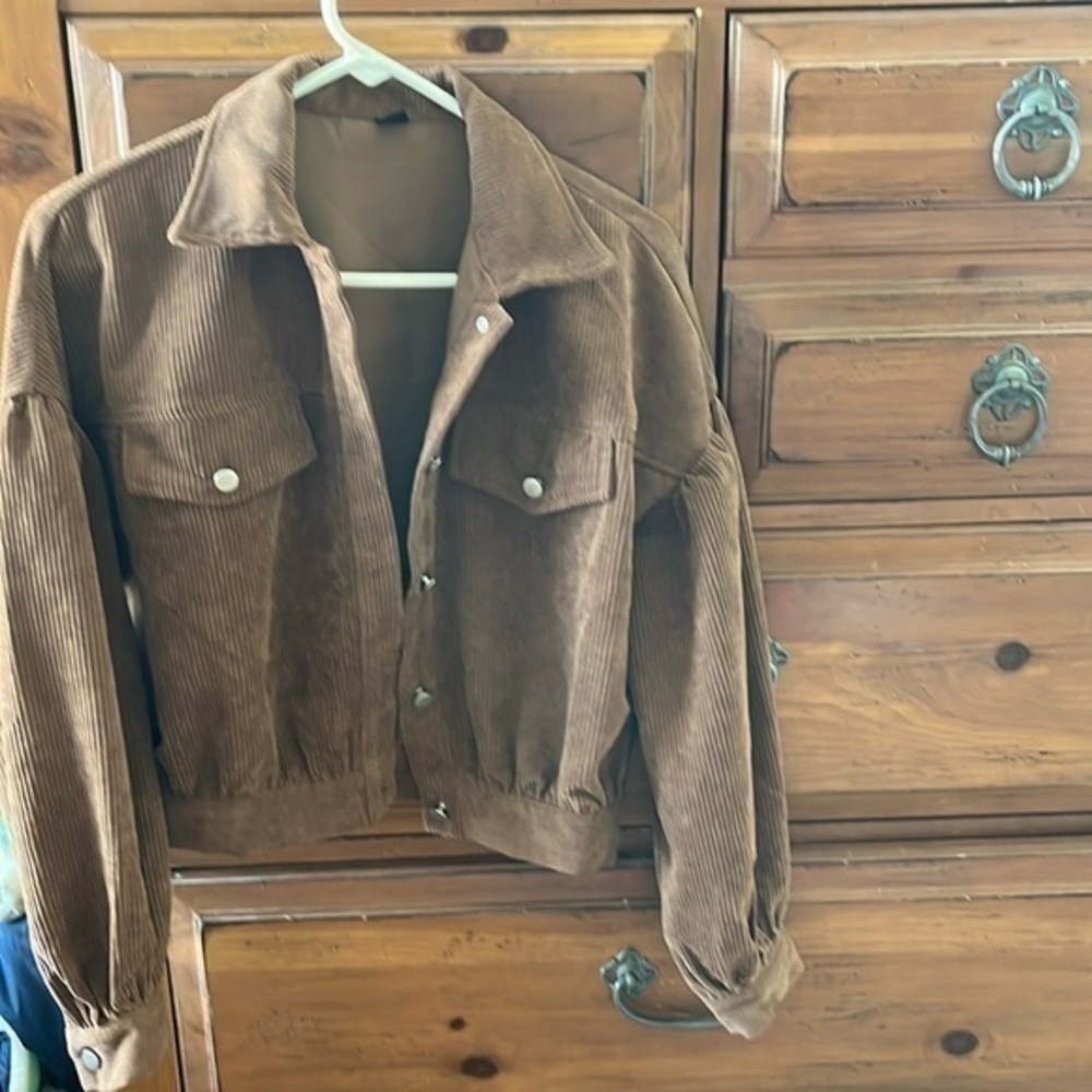 NWOT SHEIN brown corduroy crop short jacket size M